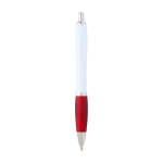 Stylo en plastique recyclé incurvé avec grip, encre noire couleur rouge deuxième vue arrière
