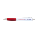 Stylo en plastique recyclé incurvé avec grip, encre noire couleur rouge
