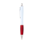 Stylo en plastique recyclé incurvé avec grip, encre noire couleur rouge vue latérale