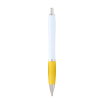 Stylo en plastique recyclé incurvé avec grip, encre noire couleur jaune deuxième vue arrière