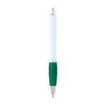 Stylo en plastique recyclé incurvé avec grip, encre noire couleur vert deuxième vue arrière