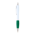 Stylo en plastique recyclé incurvé avec grip, encre noire couleur vert vue latérale