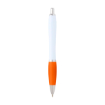 Stylo en plastique recyclé incurvé avec grip, encre noire couleur orange deuxième vue arrière