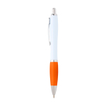 Stylo en plastique recyclé incurvé avec grip, encre noire couleur orange vue latérale