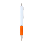 Stylo en plastique recyclé incurvé avec grip, encre noire couleur orange deuxième vue latérale