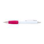 Stylo en plastique recyclé incurvé avec grip, encre noire couleur rose deuxième vue frontale