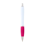 Stylo en plastique recyclé incurvé avec grip, encre noire couleur rose deuxième vue arrière