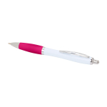 Stylo en plastique recyclé incurvé avec grip, encre noire couleur rose deuxième vue