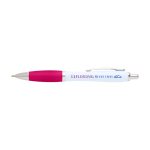 Stylo en plastique recyclé incurvé avec grip, encre noire couleur rose