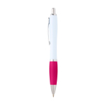 Stylo en plastique recyclé incurvé avec grip, encre noire couleur rose vue latérale