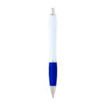 Stylo en plastique recyclé incurvé avec grip, encre noire couleur bleu roi deuxième vue arrière