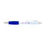 Stylo en plastique recyclé incurvé avec grip, encre noire couleur bleu roi