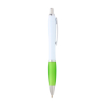 Stylo en plastique recyclé incurvé avec grip, encre noire couleur vert lime deuxième vue latérale