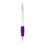 Stylo en plastique recyclé incurvé avec grip, encre noire couleur mauve