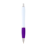 Stylo en plastique recyclé incurvé avec grip, encre noire couleur mauve deuxième vue arrière