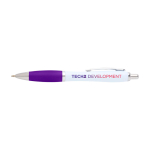 Stylo en plastique recyclé incurvé avec grip, encre noire couleur mauve
