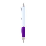 Stylo en plastique recyclé incurvé avec grip, encre noire couleur mauve vue latérale