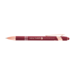 Stylo en aluminium recyclé avec détails rose gold, encre bleue couleur bordeaux vue impression avec logo 2
