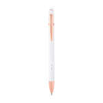 Stylo en aluminium recyclé avec détails rose gold, encre bleue couleur blanc