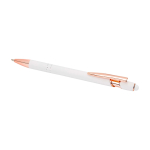 Stylo en aluminium recyclé avec détails rose gold, encre bleue couleur blanc deuxième vue