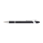 Stylo en aluminium recyclé avec pointeur tactile, encre bleue couleur noir deuxième vue frontale