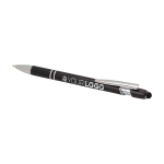 Stylo en aluminium recyclé avec pointeur tactile, encre bleue couleur noir quatrième vue