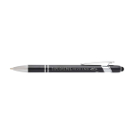 Stylo en aluminium recyclé avec pointeur tactile, encre bleue couleur noir vue impression avec logo 2