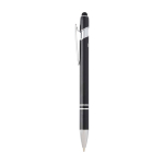 Stylo en aluminium recyclé avec pointeur tactile, encre bleue couleur noir vue latérale