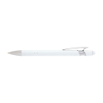 Stylo en aluminium recyclé avec pointeur tactile, encre bleue couleur blanc deuxième vue frontale