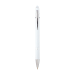 Stylo en aluminium recyclé avec pointeur tactile, encre bleue couleur blanc