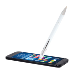 Stylo en aluminium recyclé avec pointeur tactile, encre bleue couleur blanc troisième vue