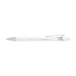 Stylo en aluminium recyclé avec pointeur tactile, encre bleue couleur blanc troisième vue frontale