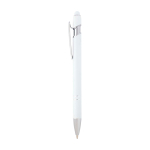 Stylo en aluminium recyclé avec pointeur tactile, encre bleue couleur blanc vue latérale