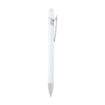 Stylo en aluminium recyclé avec pointeur tactile, encre bleue couleur blanc deuxième vue latérale