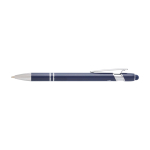 Stylo en aluminium recyclé avec pointeur tactile, encre bleue couleur bleu marine deuxième vue frontale