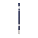 Stylo en aluminium recyclé avec pointeur tactile, encre bleue couleur bleu marine deuxième vue arrière