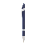 Stylo en aluminium recyclé avec pointeur tactile, encre bleue couleur bleu marine vue latérale