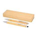 Stylo et porte-mine en bambou avec clip en métal, encre noire couleur naturel