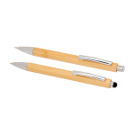 Stylo et porte-mine en bambou avec clip en métal, encre noire couleur naturel deuxième vue