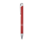 Stylo en aluminium recyclé avec finition laquée, encre bleue couleur rouge vue latérale