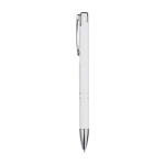 Stylo en aluminium recyclé avec finition laquée, encre bleue couleur blanc vue latérale