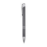Stylo en aluminium recyclé avec finition laquée, encre bleue couleur gris vue latérale