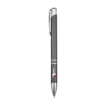 Stylo en aluminium recyclé avec finition laquée, encre bleue couleur gris deuxième vue impression tampographie