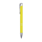 Stylo en aluminium recyclé avec finition laquée, encre bleue couleur jaune vue latérale