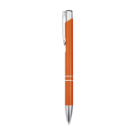 Stylo en aluminium recyclé avec finition laquée, encre bleue couleur orange vue latérale