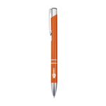 Stylo en aluminium recyclé avec finition laquée, encre bleue couleur orange vue impression avec logo 2