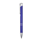 Stylo en aluminium recyclé avec finition laquée, encre bleue couleur bleu roi vue latérale