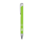 Stylo en aluminium recyclé avec finition laquée, encre bleue couleur vert lime vue impression avec logo 2