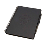 Carnet réutilisable à couverture rigide avec stylo, encre noire couleur noir vue détail avec logo