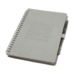 Carnet réutilisable à couverture rigide avec stylo, encre noire couleur gris vue détail avec logo
